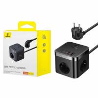 Baseus Wall Charger PowerCombo Cube, 4000W, 3A, 2 X USB-A - 2 X USB-C - 3 X Schuko, Black E00066400117-00