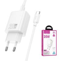 Wall Charger Hoco N61 20W 3A 1 x USB-A - 1 x USB-C with USB-C Cable White in Blister