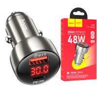 Car Charger Hoco Z50 48W 3A 1 x USB-A - 1 x USB-C Grey In Blister