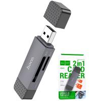 USB / USB-C Card Reader Hoco HB45 1 x SD - 1 x microSD Grey in Blister