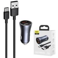 Car Charger Baseus Golden Contactor Pro Dual 40W 3A 2 x USB-A with USB-C Cable Grey TZCCJD-A0G in Blister