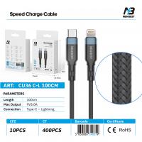 NEWBEST CU36 27W NYLON CAVO TYPE-C/LIGHTNING 100CM (BLACK)