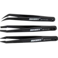 Anti-Static Heat Resistant Flat Pointed Curved Tweezers 3 Piece Set (JM-T11) (Jakemy)