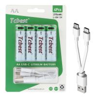 TCBEST Rechargable Battery R6 (AA) 1850 mAh With Socket Type C + Cable USB A To 4 x Type C 4 Pcs In Blister
