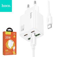 Wall Charger Hoco N55 20W 3A 2 x USB-A - 2 x USB-C with USB-C Cable White in Blister