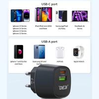 DEJI 20W GaN Charger With USB-A And Type-C European Standard Black In Blister