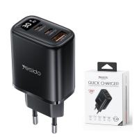 Wall Charger Yesido YC69 Display 30W 3A 1 x USB-A - 2 x USB-C Black in Blister