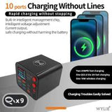 Wylie WL-205D 100W 9-Ports USB & Type-C Charger Station with Wireless Charging & EX Expansion Port In Blister