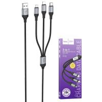 USB-A to Lightning / microUSB / USB-C Charging Cable Hoco X102 3in1 18W 2A 1m Black in Blister