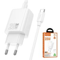 Wall Charger Hoco N60 20W 3A 1 x USB-C with USB-C Cable White in Blister
