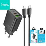 Phone Charger Hoco USB A + USB C QC3.0 PD 3A 20W + Cable USB C To Lightning N61 Black In Blister