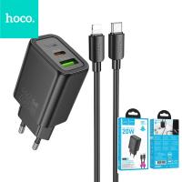 Phone Charger Hoco USB A + USB C QC3.0 PD 3A 20W + Cable USB C To Lightning N61 Black In Blister