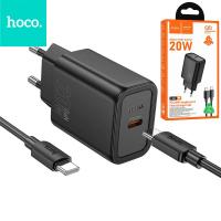 Phone charger Hoco USB C QC PD 20W + cable USB C to USB C N60 Black In Blister