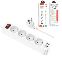 Power Strip 1,8 M Hoco 4 Sockets + 2 x USB A + USB C QC3.0 PD 3A 20W NS1 White In Blister
