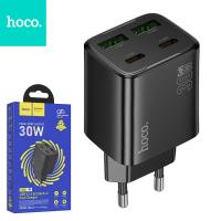 Wall Charger Hoco N56 30W 3A 2 x USB-A - 2 x USB-C Black in Blister