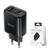Wall Charger Yesido YC68 20W 3A 1 x USB-A - 1 x USB-C Black in Blister
