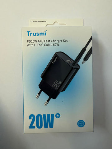 Trusmi Adapter PD20W A+C Charger Set With C TO C 60W Cable(EU) Black