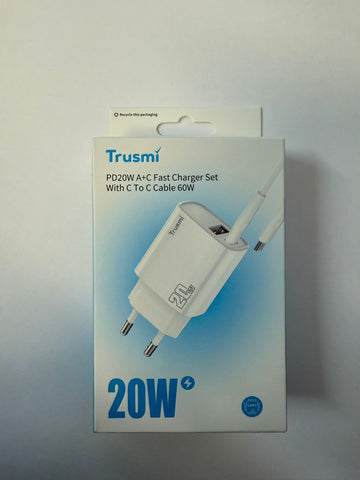 Trusmi Adapter PD20W A+C Charger Set With C TO C 60W Cable(EU) White