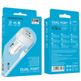 BOROFONE Car charger - BZ14 2.4A 2 x USB + cable lightning white