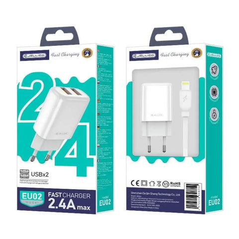 JELLICO Travel charger - EU02 2.4A 2 x USB + lightning set white IN BOX