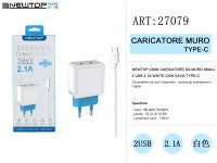 NEWTOP CM04 CARICATORE DA MURO SMALL 2 USB 2.1A WHITE CON CAVO TYPE-C