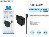 NEWTOP CM03 CARICATORE DA MURO SMALL 1 USB 2.1A BLACK CON CAVO MICRO USB