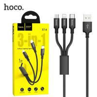hoco. Data Cable 3 IN 1 X14 Times Lightning/USB Type-C/Micro USB 100cm Black Red In Blister