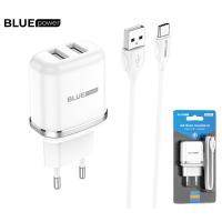 Wall Charger Blue Power BCBA25A 12W 2.4A 2 X USB-A With USB-C Cable White In Blister